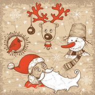 Vintage style hand-drawn Christmas set N12