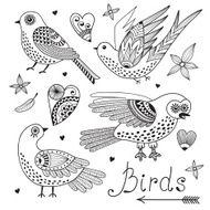 Vector set birds and hearts N10