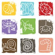 Animal and insect grunge block icons