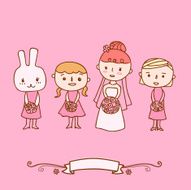 Cute Pink Bridal Party with Bride and Bridesmaids
