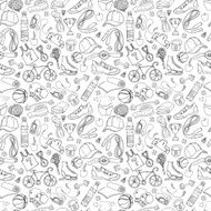 Black and white Sport fitness seamless doodle pattern N2