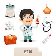 Medical set with a male doctor