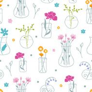 Fresh flowers in vases seamless pattern background