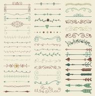 Vector Colorful Hand Drawn Dividers Arrows Swirls