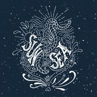 Hand drawn vintage label with an anchor