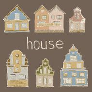 Vintage European Houses Hand drawn vector illustration