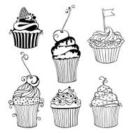 Vector collection of decorative hand drawn sweet cupcakes N4
