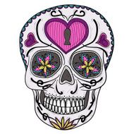Colorful mexican sugar skull with flower and heart ornament