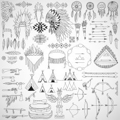 Collection of tribal doodle design elements