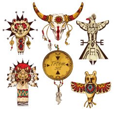 Ethnic american totems colored set