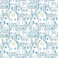 Cute blue seamless pattern with houses