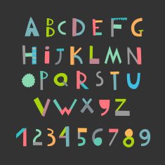 Fun and cute paper cut alphabet digits Isolated Vector