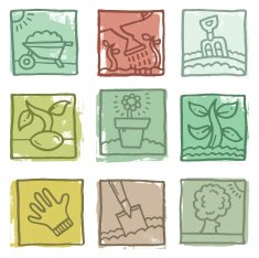 Retro gardening icon blocks