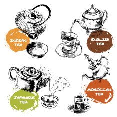 Teapot and cups icons set