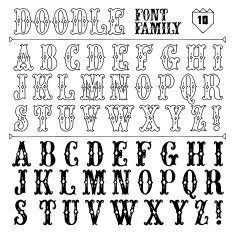 Doodle vector font family 10 on dark Black and white