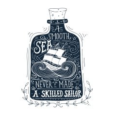 Hand drawn vintage label with a ship in bottle N3