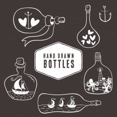 Vintage bottle collection in nautical style
