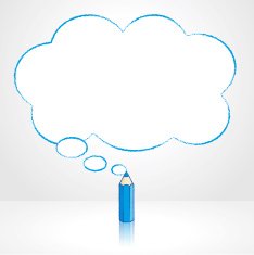 Blue Pencil Drawing Fluffy Cloud Thought Balloon N2