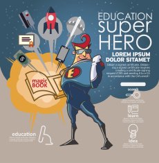 Flat linear Infographic Education book super hero concept