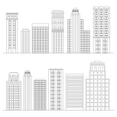 Set of line skyscrapers Black and white