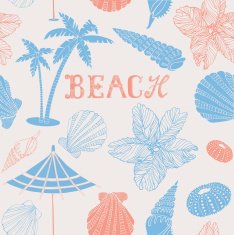 Summer vacation holiday card with palm tree and shells