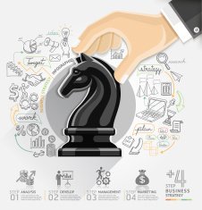 Business hand with chess infographics option