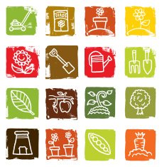 Gardening and garden icon grunge block set