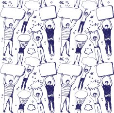 Group people and bubbles ink draw seamless pattern