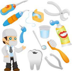 cartoon Dentist tool icon set