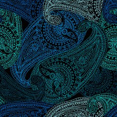 Seamless background of doodle paisley Blue-green