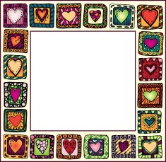 Frame with hand-drawn hearts in doodle frames