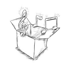 vector sketch illustration - box with music