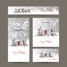 Merry christmas set postcards with cityscape background N2