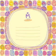 Doodle frame and owls seamless colourful background N3