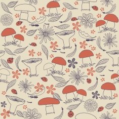 seamless floral pattern with mushrooms