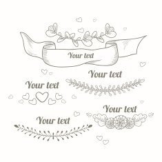 Hand drawn collection of monochrome floral design elements