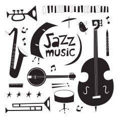 Musical instruments vintage vector set in black and white