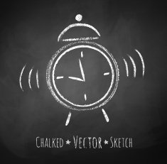 Chalkboard drawing of alarm clock