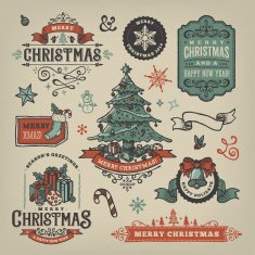 Hand Drawn Christmas Labels & Badges N14