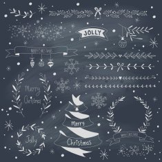 Christmas design elements set on blackboard