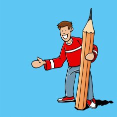 Pencil Cartoon Boy Presenting Gesture