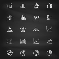 Hand drawn diagram icons on blackboard