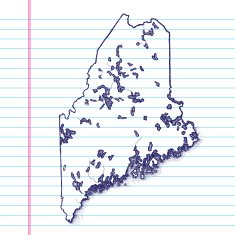 Vector Sketchy Map on White Lined Paper Background Maine