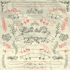 Hand Drawn Floral Design Elements on Crumpled Paper