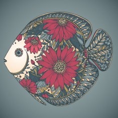 Hand drawn fish with floral elements N4