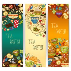 Banner greeting templates vector collection Tea party N2