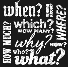 Hand Drawn Question Words On Black