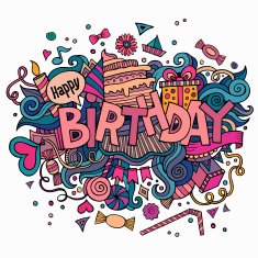 Birthday hand lettering and doodles elements background N9