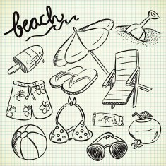 set of beach stuff in doodle style