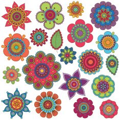 Vector Collection of Doodle Style Flowers or Mandalas N3